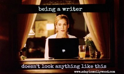 I found this PERFECT image on the A Day in Mollywood blog. Click it to go to her post on being a writer.